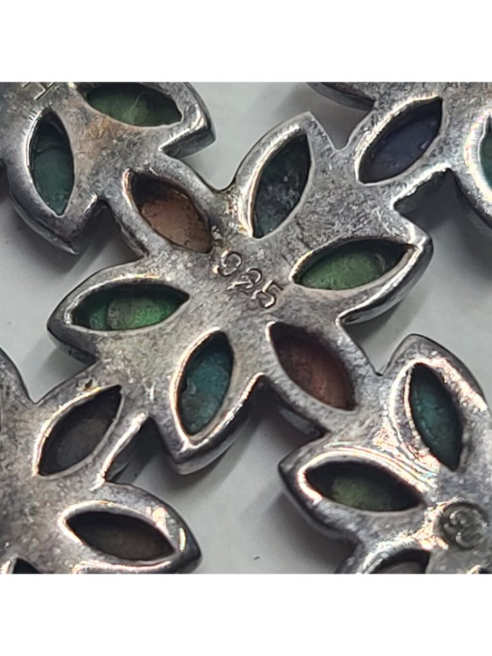 Vintage Sterling Silver Turquoise Lapis Spiny Oyster Floral Cross Pendant ,TH SU - Picture 3 of 9